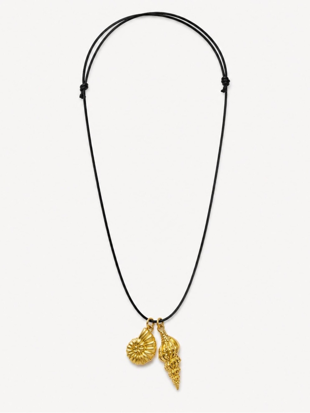 Adjustable Black Cord Necklace with Gold Shell Charms